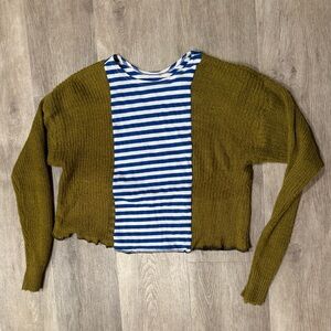Striped Blue and Avocado Green Sweater